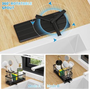 Cisily Black Sponge Holder for Kitchen Sink, Sink Caddy Organizer with High Brush Holder