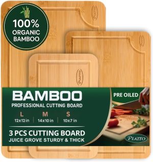 Piatto Organic Bamboo Cutting Board (3 Pcs) – Glue-free Food Surface