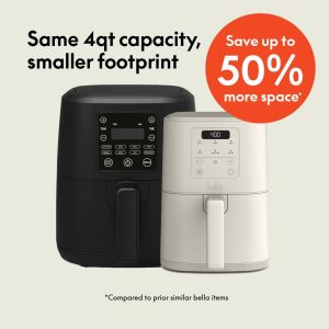 Bella 4Qt Slim Air Fryer, Fits-anywhere™ Kitchenware, EverGood™ Ceramic Nonstick Coating, Adjustable Temperature